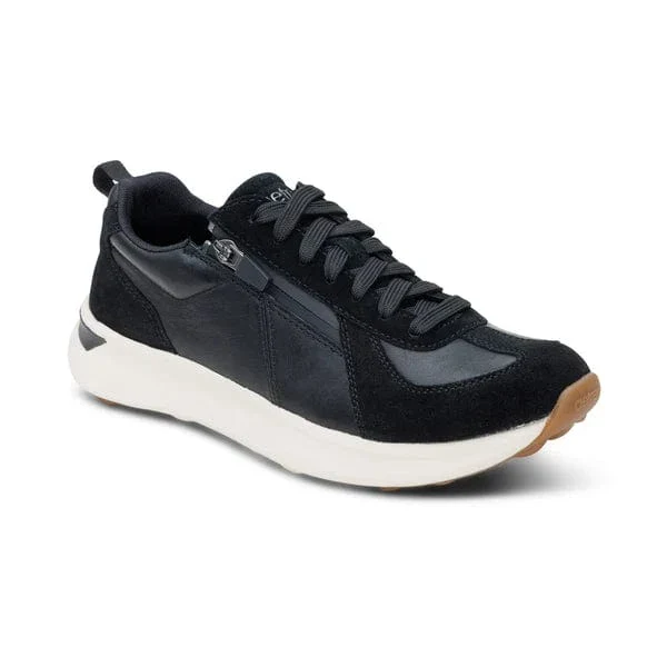 Aetrex Women's Elise Leather Zip Sneakers- Black