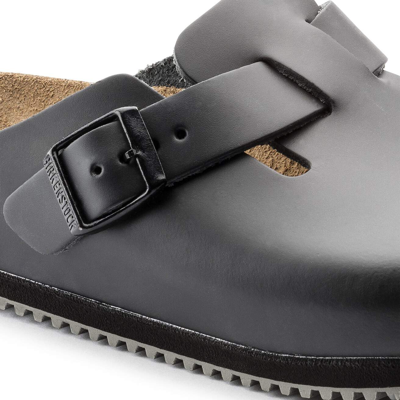 Birkenstock Boston Super Grip Clogs- Black Leather - Image 4