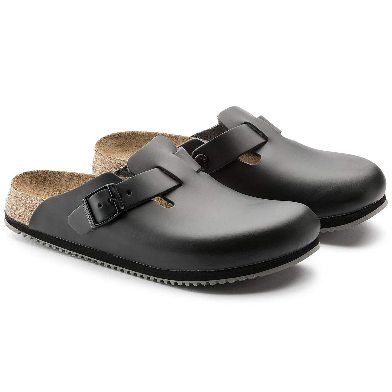 Birkenstock Boston Super Grip Clogs- Black Leather - Image 5