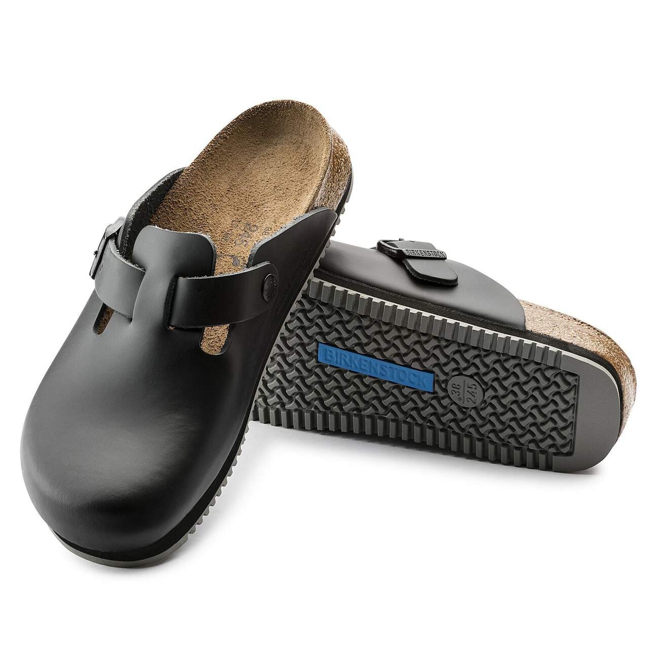Birkenstock Boston Super Grip Clogs- Black Leather - Image 6