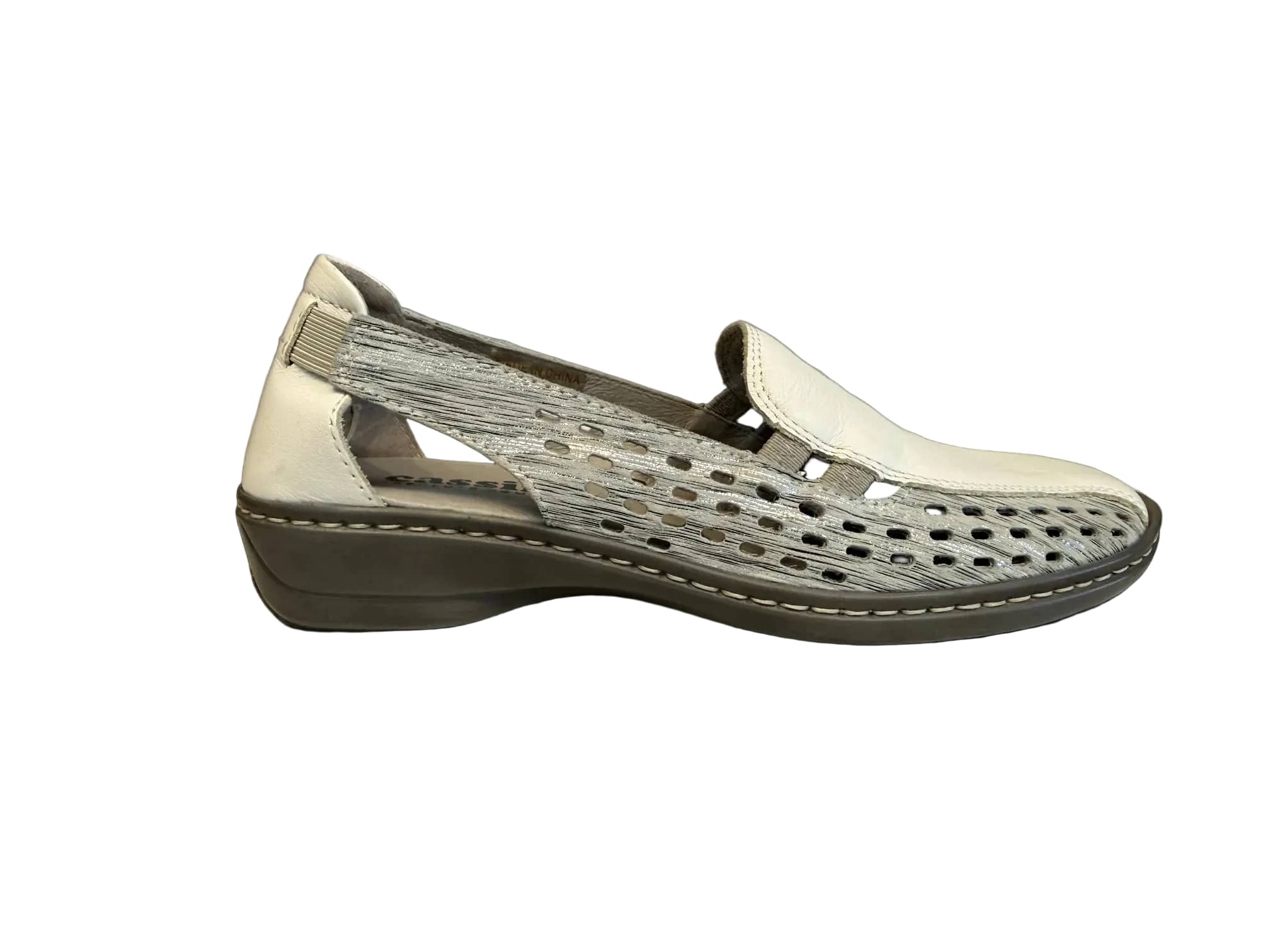 Cassini Women's Moana Slip On Loafers- White/ Metal Pond