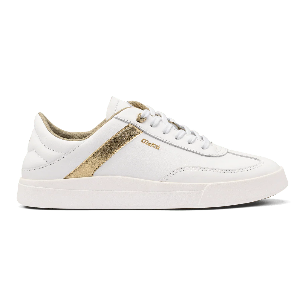 Olukai Women's Ha'upu Leather Sneakers- White Gold