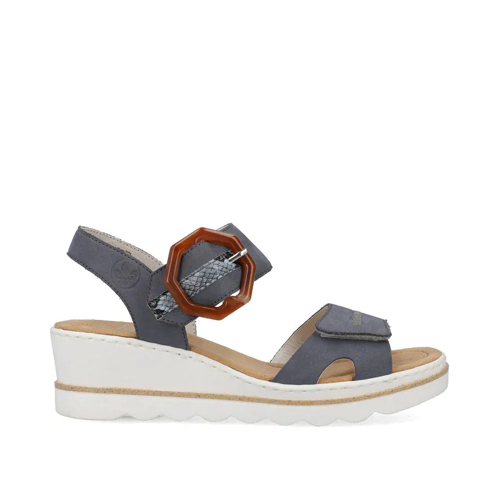Rieker Women's 67476-14 Heeled Wedge Sandals- Blue Combi