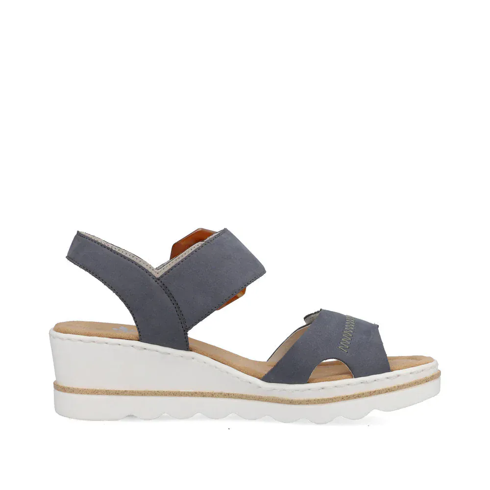 Rieker Women's 67476-14 Heeled Wedge Sandals- Blue Combi - Image 4