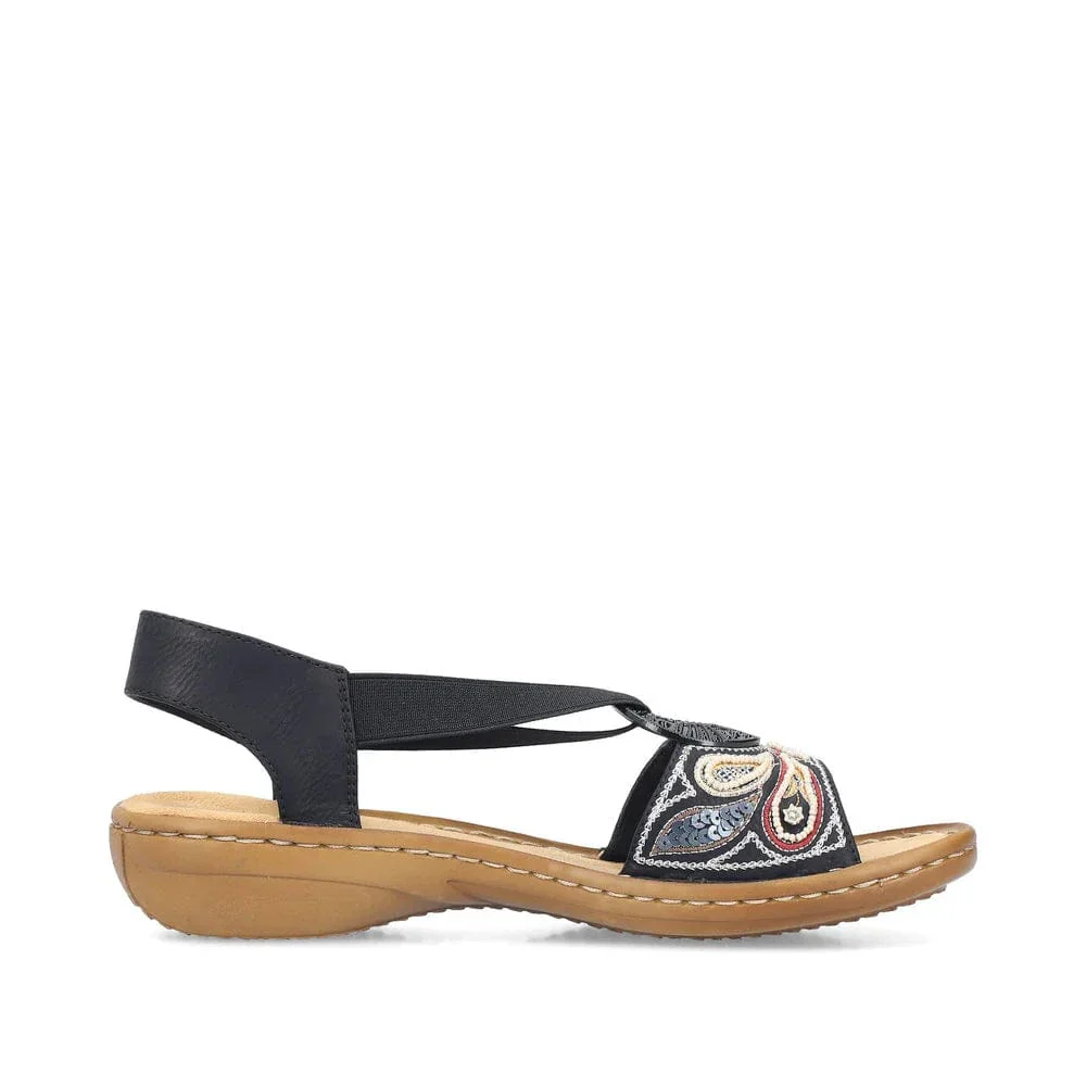 Rieker Women's 608B4-00 Elastic Slingback Sandals- Black Combi