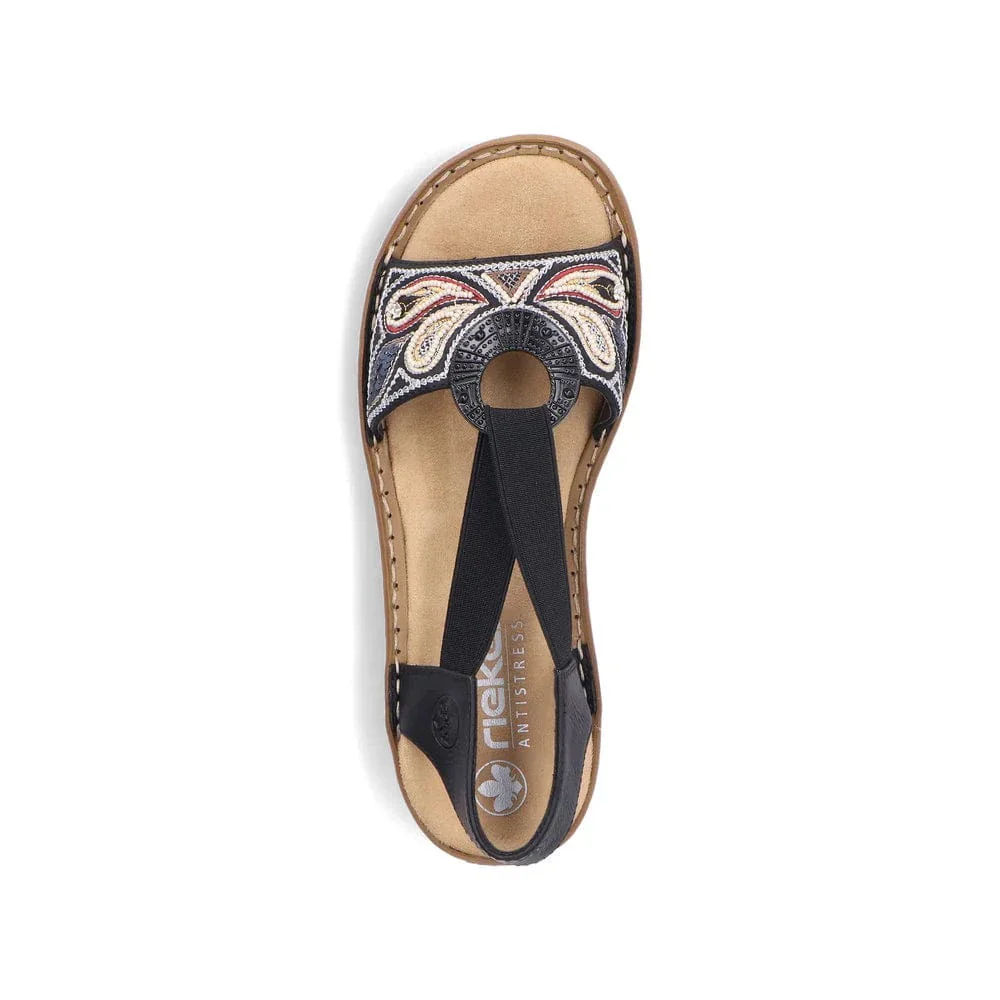 Rieker Women's 608B4-00 Elastic Slingback Sandals- Black Combi - Image 3