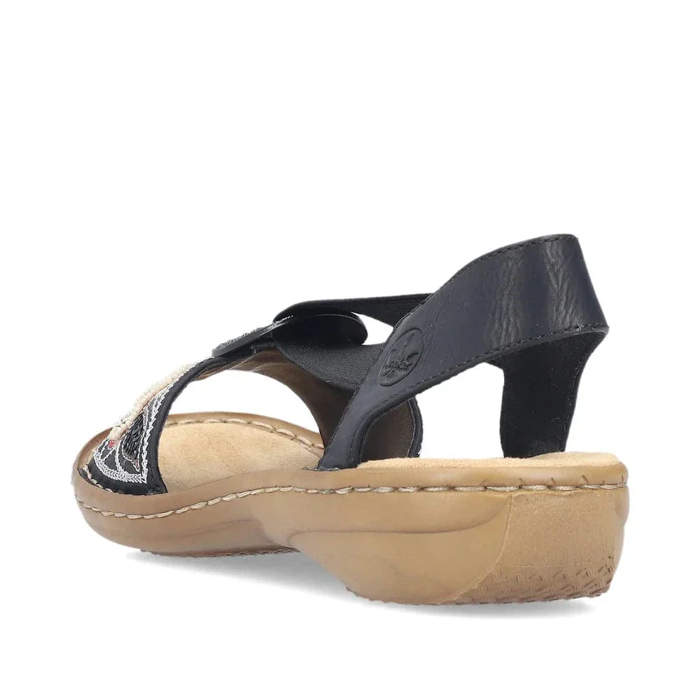 Rieker Women's 608B4-00 Elastic Slingback Sandals- Black Combi - Image 6
