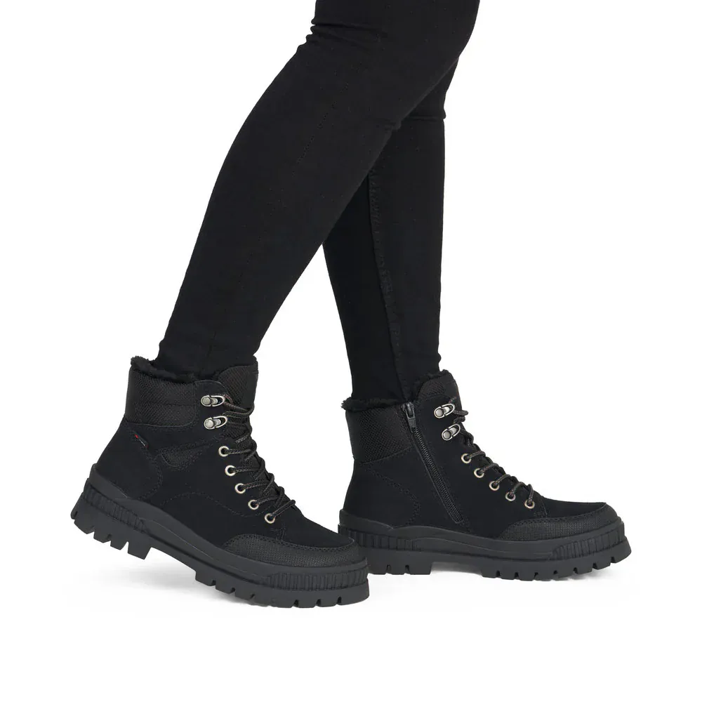 Rieker Women's W2176-00 Lace & Zip Winter Boots- Black - Image 10